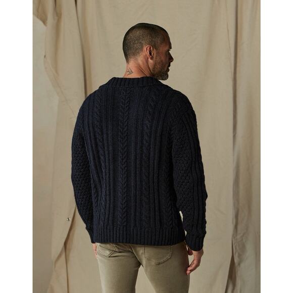 The Normal Brand Cable Cardigan Sweater‎ Mens Size M Navy Aran Chunky Fisherman - Picture 6 of 13